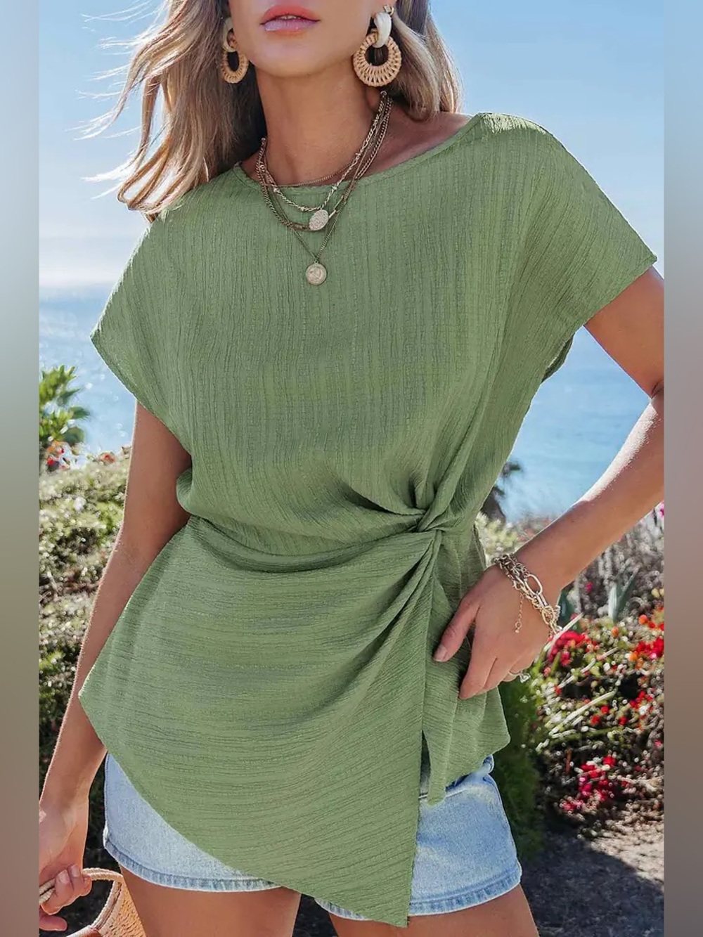 Cupshe Olive Green Side-Knot Tunic Top